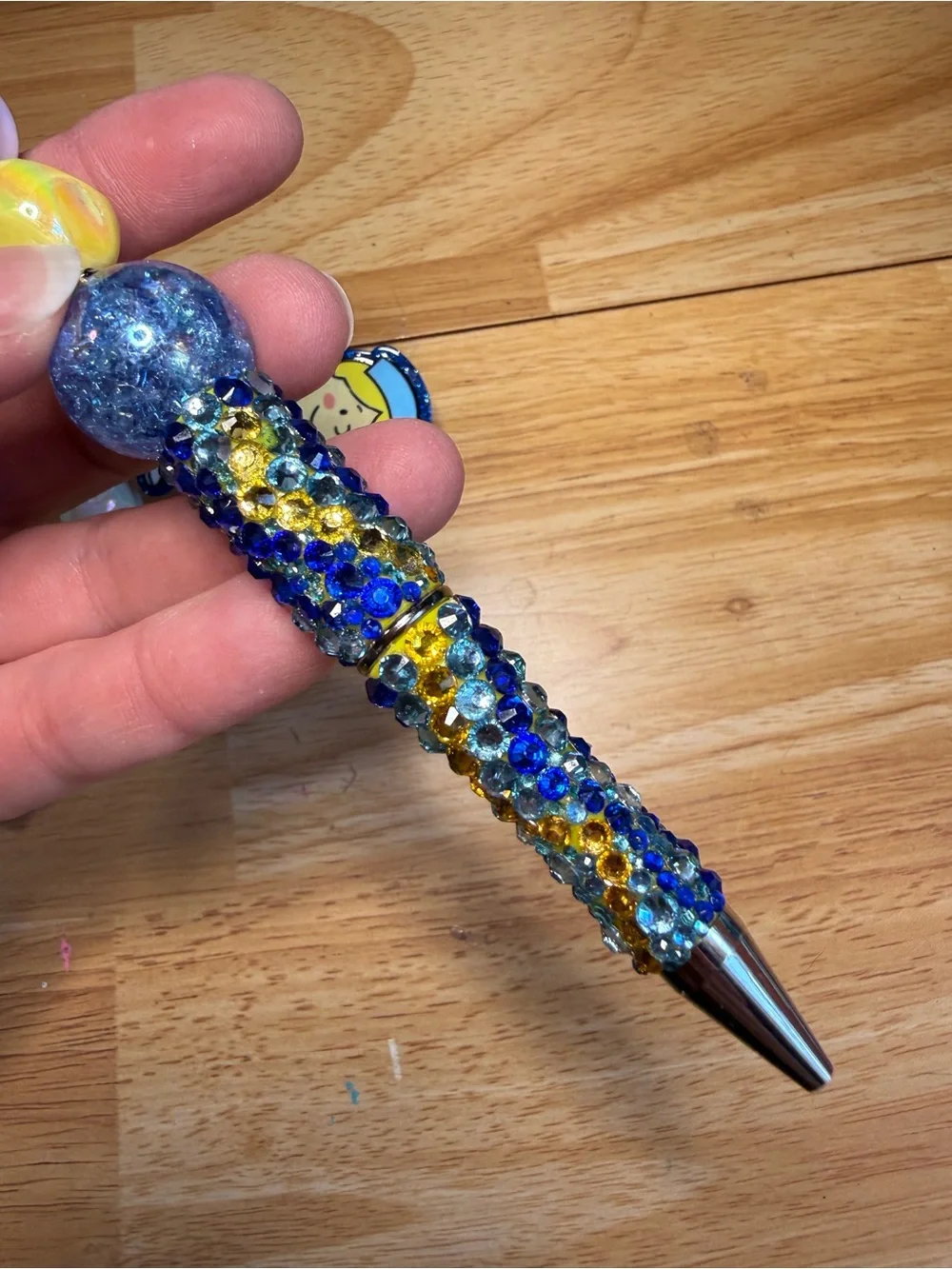 Peanuts Sally Nurse Blue Rhinestone Beaded Pen and Matching Badge Reel Set